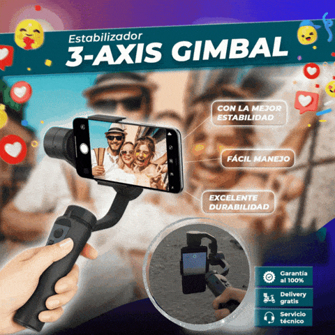 ESTABILIZADOR INTELIGENTE GIMBAL NEGRO, DE 3 EJES PARA CELULARES