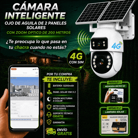 CAMARA INTELIGENTE OJO DE AGUILA DE 2 PANELES SOLARES 4G CON ZOOM OPTICO