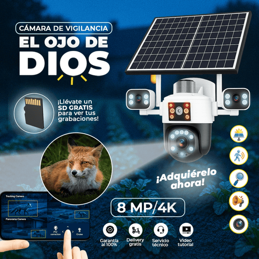 CAMARA SOLAR INTELIGENTE CON CHIP 4K DE 4 LENTES