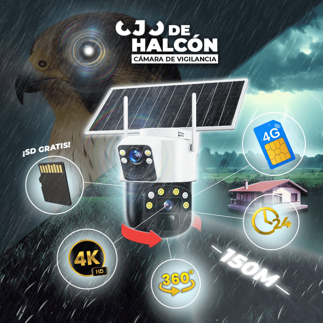 CAMARA SOLAR INTELIGENTE CON CHIP 4K CON BATERIA INFINITA "OJO DE HALCÓN"