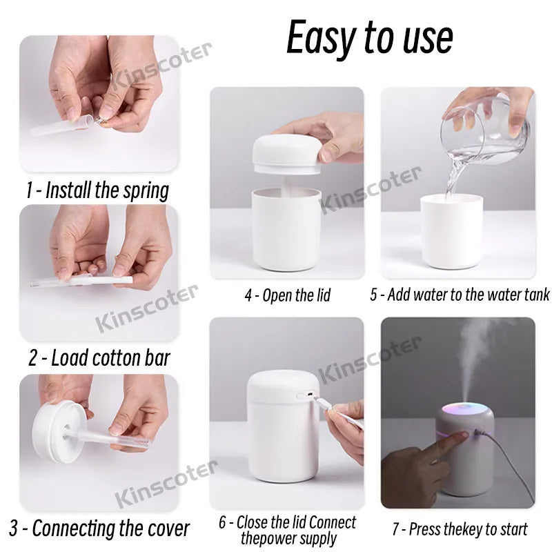 Humidificador de aire H2O de 300ml, difusor de Aroma portátil Mini USB con niebla fría para dormitorio, hogar, coche, purificador de plantas, Humificador