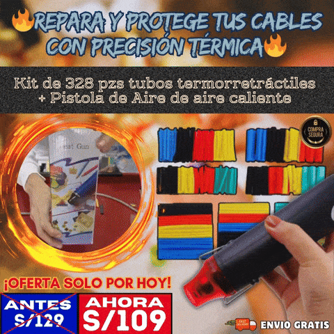 KIT TERMORRETRÁCTIL DE 328 PIEZAS CON PISTOLA DE AIRE CALIENTE
