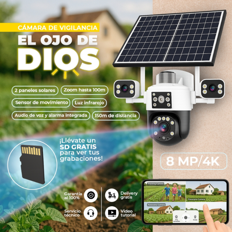 CAMARA PULPO SOLAR CON CHIP 4G DE 4 LENTES