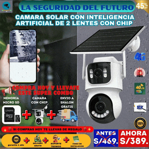 CAMARA SOLAR CON INTELIGENCIA ARTIFICIAL DE 2 LENTES CON CHIP 4G