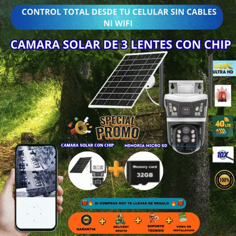 CAMARA SOLAR 4G DE 3 LENTES CON CHIP